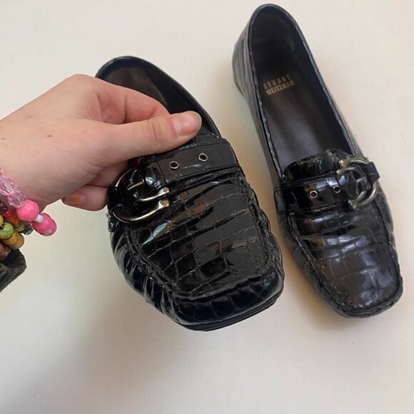 Stuart Weitzman Black Croc-Embossed Loafers - Picture 4 of 8